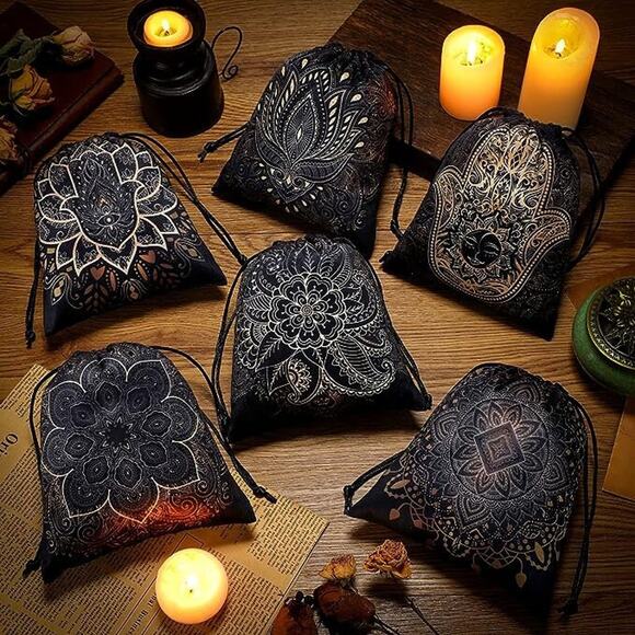 Set Of 6 Large Velvet Tarot Bags | Oracle Card Bags| Drawstring Storage Bag| - Picture 3 of 4